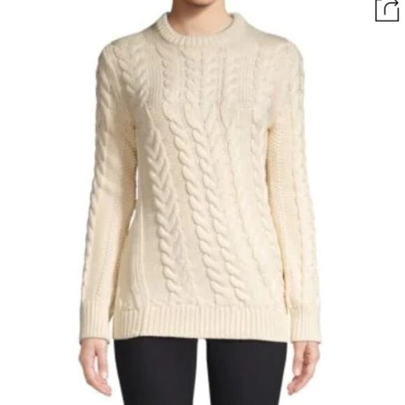 Theory Sweater Womens Twisting Cable Knit Fisherman Wool Blend Ivory Size Petite - Picture 1 of 8
